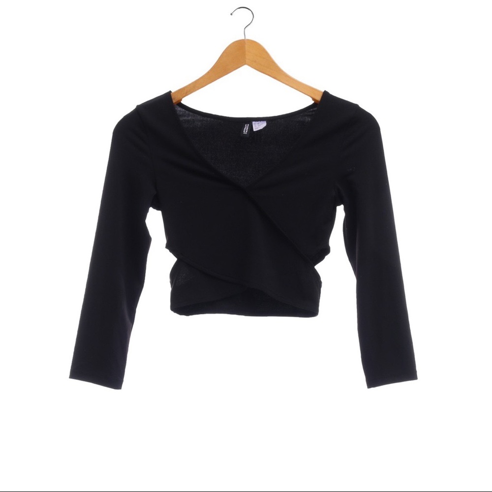 H&M Divided Wrapover Cropped 3/4 Sleeve Top XS NWT